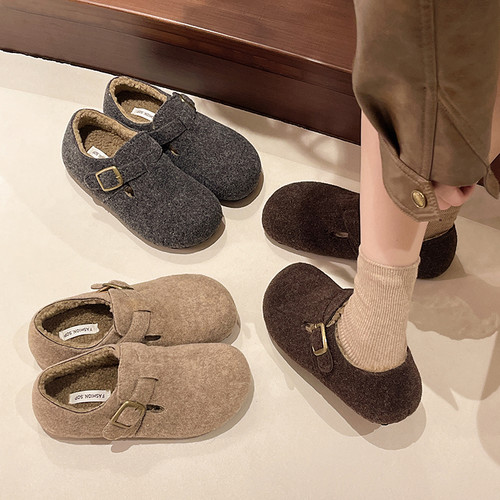 加绒保暖内增高时尚百搭软底圆头毛呢勃肯鞋