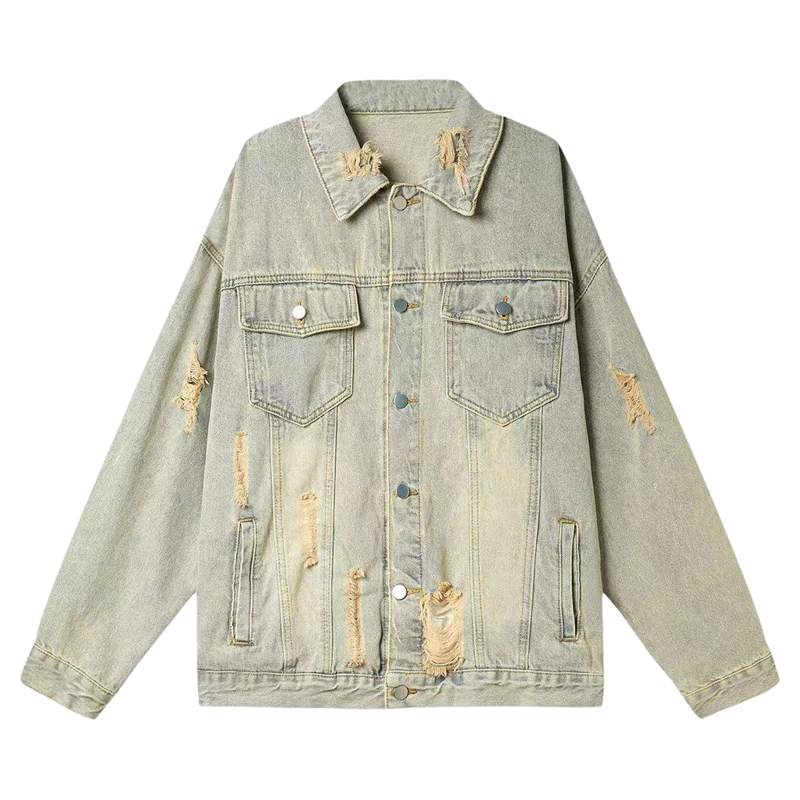 High Street春秋宽松百搭情侣装休闲夹克美式水洗破洞牛仔外套男,男装,牛仔外套,淘宝优惠券,粉丝福利购,淘宝优惠卷