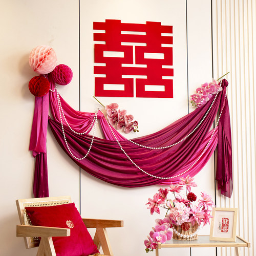 婚房布置套装男女方背景墙简约