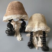 儿童公主防晒假发宝宝夏季 草帽太阳帽萌春秋渔夫帽子夏女童遮阳帽