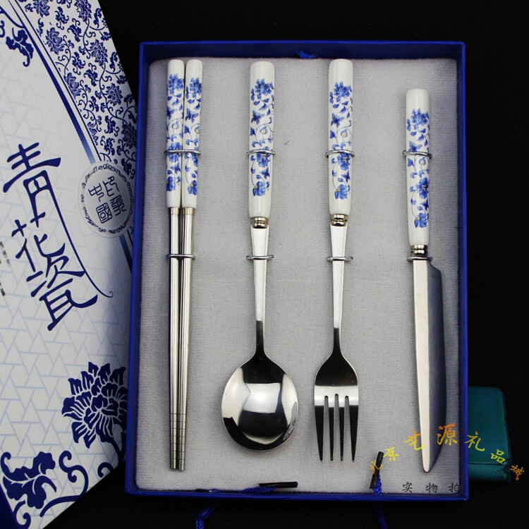 青花瓷餐具刀叉勺筷子套装特色中国风礼物出国送老外商务会议礼品