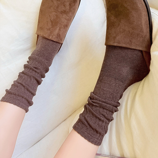 袜say 女小腿袜纯色简约百搭舒适无骨缝头竖纹透气堆堆袜 秋冬新款