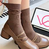 袜say凹凸泡泡袜女中筒四季 棉袜ins反织立体复古中筒镂空潮袜纯色