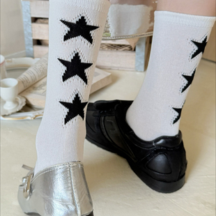 简约百搭五角星网无骨缝头中筒袜潮 袜子女日系个性 袜say 秋冬新款