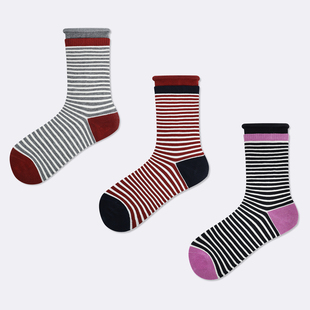 袜say 简约卷口条纹女士中筒袜ins潮外穿日系显瘦堆堆袜 早秋新款
