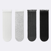 袜say 黑色堆堆袜子女夏季 蕾丝边中筒袜网眼日系百搭镂空花边女袜