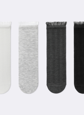 袜say 黑色堆堆袜子女夏季蕾丝边中筒袜网眼日系百搭镂空花边女袜