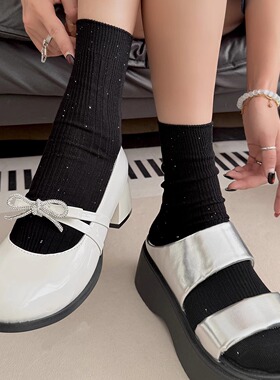 袜say 2026春夏新款女袜简约风纯色细闪小亮片中筒袜轻奢堆堆袜潮