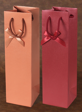 礼品袋高级感单支红酒手提袋竖长方形装酒纸袋葡萄酒双支包装袋子