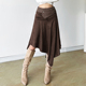 怪诞女孩 百搭显瘦不规则中长裙 美拉德风西域复古棕高腰半身裙女