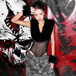 怪诞女孩 超A的御姐风毛毛拼接网纱连体衣女 镂空大露背挂脖背心