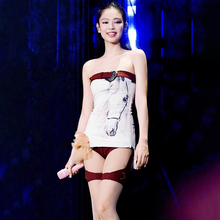 怪诞女孩 Jennie同款白马印花抹胸连衣裙女 设计感修身收腰包臀裙