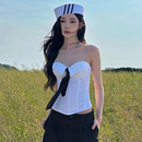 两件套 怪诞女孩 易梦玲同款 纯欲学院风鱼骨领结抹胸宽松西装 长裤