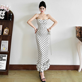 修身 怪诞女孩 轻奢名媛气质波点花苞吊带连衣裙女 收腰晚礼服长裙