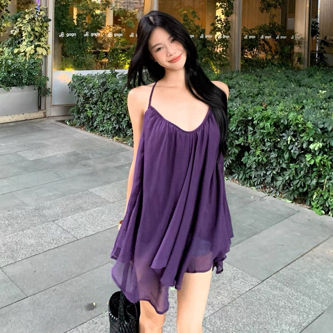 怪诞女孩 纯欲风清冷纯色露背挂脖连衣裙女 度假性感宽松慵懒短裙,女装/女士精品,连衣裙,淘宝优惠券,粉丝福利购,淘宝优惠卷