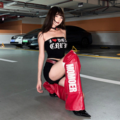 街头时尚 辣妹撞色字母拼接PU皮靴套女 配饰中筒腿套 美式 怪诞女孩