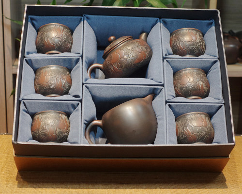 广西钦州原矿坭兴陶茶壶茶具泡浮雕葫芦茶壶家用泡茶壶220C泡茶壶