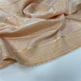 春夏新到货浅黄色织缎带格子麻纱布料衬衫外套连衣裙服装麻纱面料