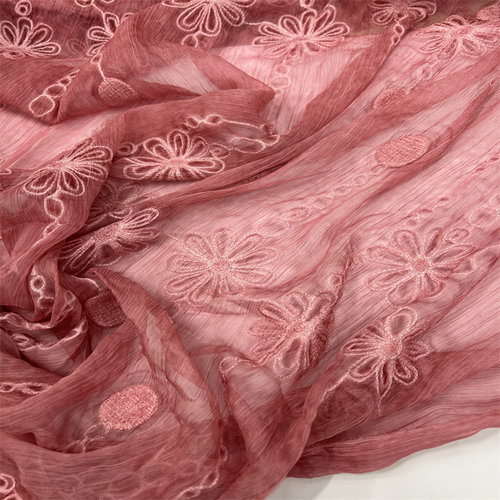 薄款半透明 雏菊印花竖纹压皱百褶雪纺纱布料 纱裙连衣裙防晒衫