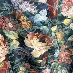日本进口混纺油画感玫瑰复古布料宽150重400克提花面料