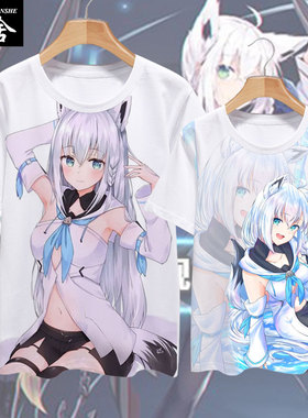 白上吹雪动漫周边AWSL小狐狸虚拟主播冰丝速干短袖T恤衫男半袖夏