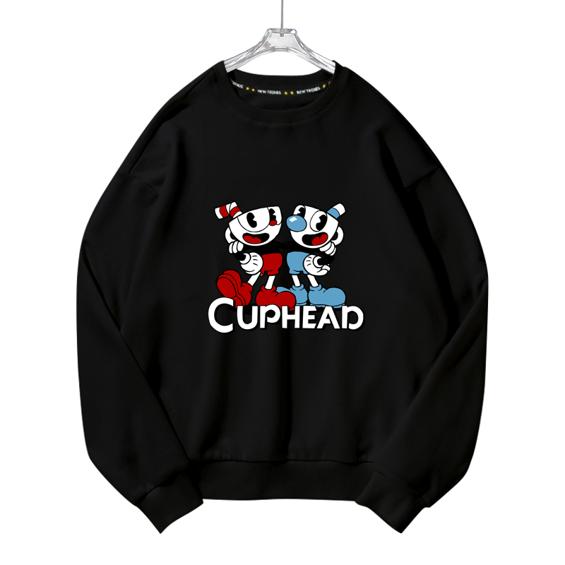 Cuphead茶杯头大冒险游戏圆领卫衣薄款男女学生加绒长袖套头衣服