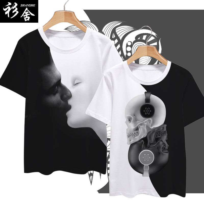 黑白人像雄狮视觉错觉艺术恶搞冰丝速干t恤短袖男女半袖衫上衣服