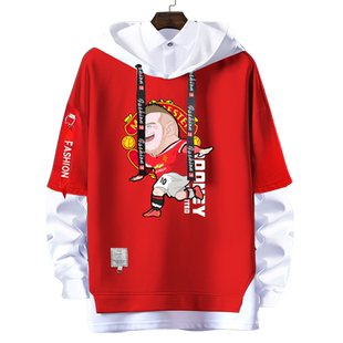 鲁尼退役纪念德比郡鲁小胖足球假两件连帽卫衣男女外套帽衫球衣服