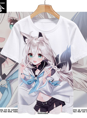 白上吹雪小狐狸awsl二次元动漫vtuber速干短袖T恤衫男士学生半袖