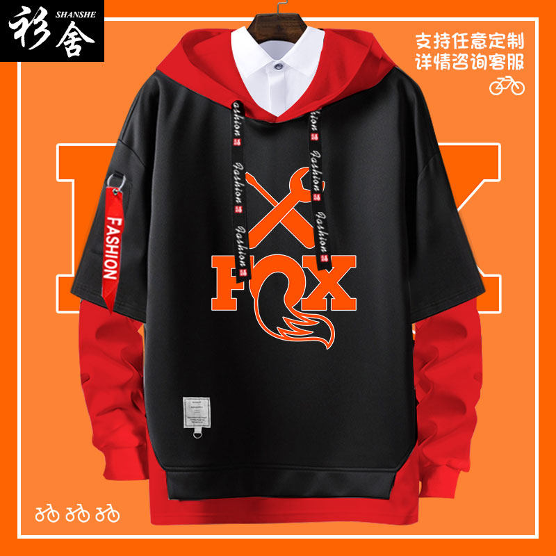 Fox Racing shox越野改装汽车个性假两件连帽卫衣服男女学生外套_虎窝淘
