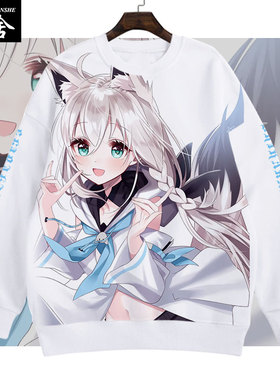 白上吹雪小狐狸awsl二次元动漫vtuber圆领卫衣男女学生加绒长袖衫