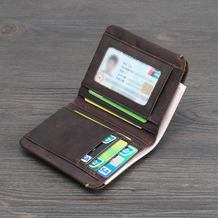 复古男士 疯马皮迷你轻薄钱夹头层牛皮简约休闲驾驶证 钱包真皮短款