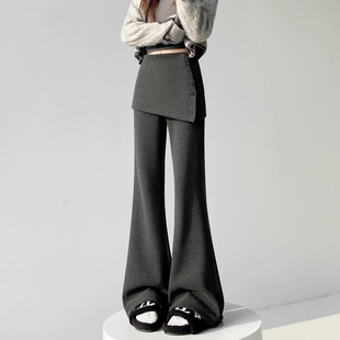 145cm假两件糯米针织马蹄拖地裤 潮 女冬小个子高腰休闲屁帘微喇裤