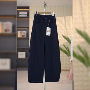小个子150cm藏青色毛呢气球哈伦裤 冬 高腰宽松加厚百搭休闲弯刀裤