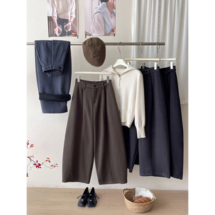 休闲八分裤 女145cm气球哈伦裤 矮个子高腰宽松毛呢阔腿休闲裤 冬季