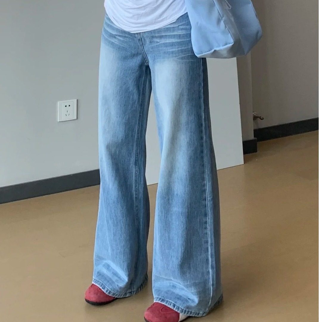 小个子美式折痕水洗宽松阔腿牛仔裤女高腰显瘦直筒拖地裤,女装/女士精品,牛仔裤,淘宝优惠券,粉丝福利购,淘宝优惠卷