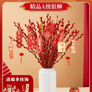 2026银柳真花鲜枝批发干花客厅摆件红色年宵花卉新年氛围装饰水培