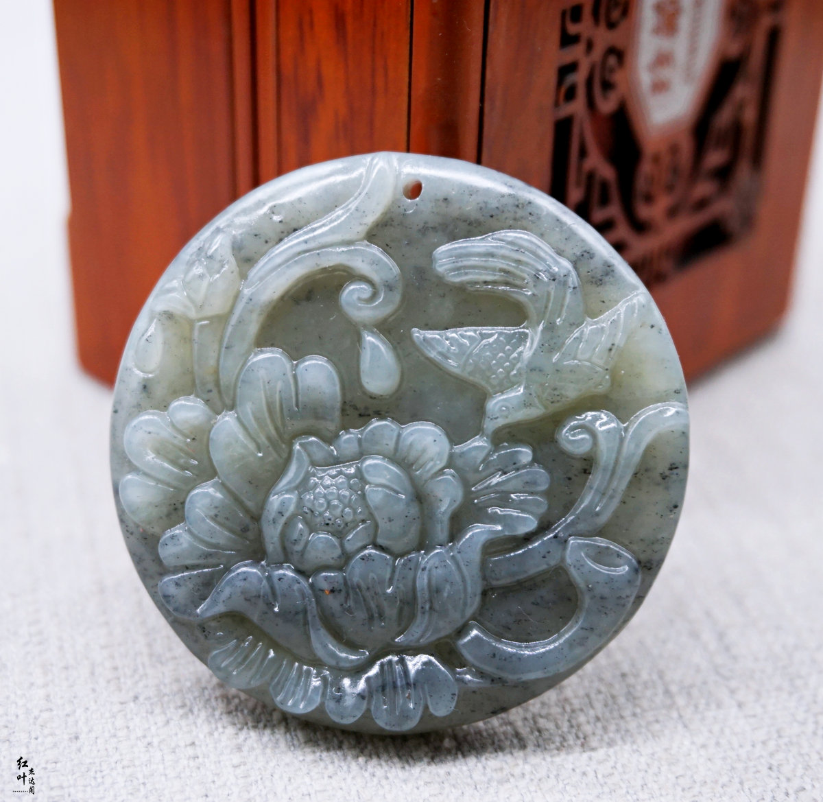 新疆和田玉花开富贵吊坠玉石青海料青花玉荷花玉坠挂件莲花如意佩