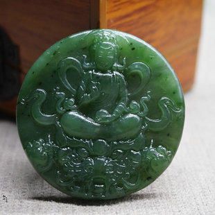 和田玉碧玉圆牌骑龙观音吊坠男款项链玉挂件玉龙玉佩配饰玉石牌子