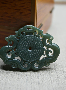 和田玉青白玉复古双凤送福吊坠双面玉坠男女汉服玉佩腰配玉项链件