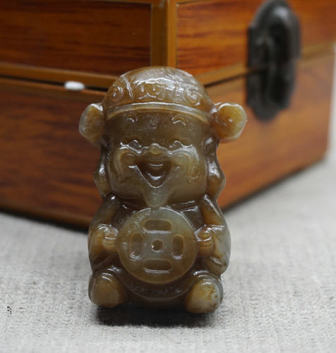 和田玉糖玉财神吊坠进宝卡通挂件