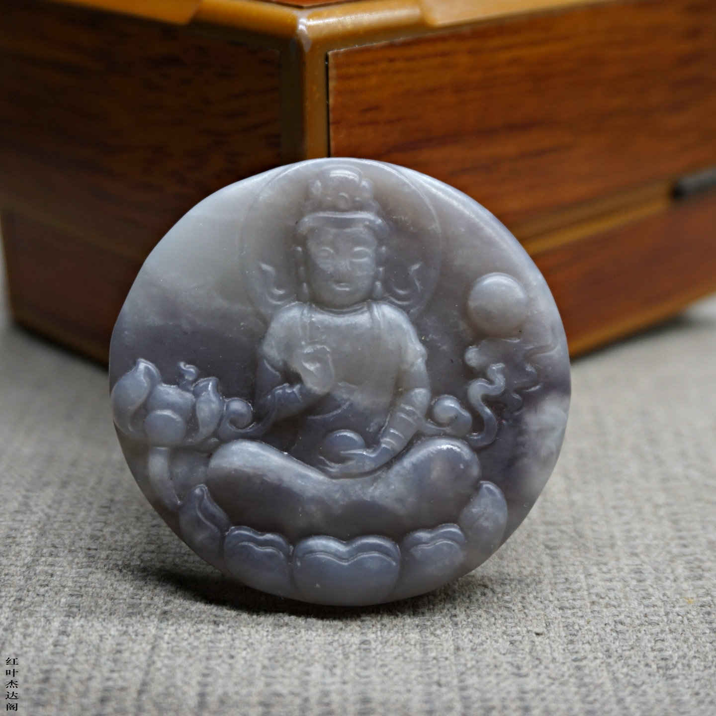 和田玉烟青莲花坠男士观世音菩萨