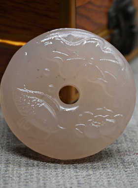 天然阿富汗藕粉玉吊坠连年有余莲花平安扣挂件男女款玉项链玉坠饰