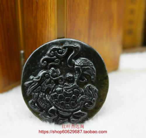 天然玉石 墨绿玉龙龟吊坠 步步高升挂件 玉石麒麟吊坠