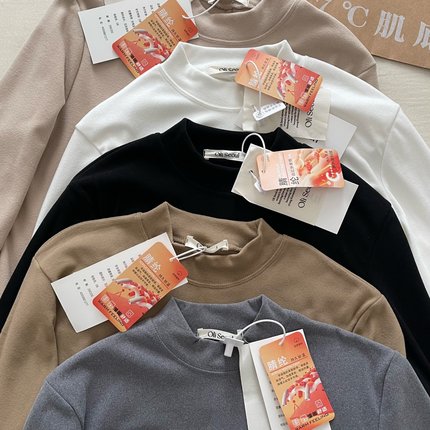 牛皮纸袋装！韩代@oli seo*l腈纶自发热双面磨毛德绒半高领打底衫