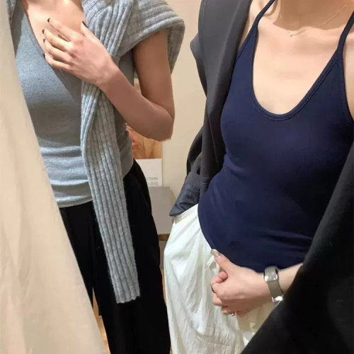 版型超绝！@metw*原版 自带胸垫遮副乳显瘦U领挂脖工字吊带背心