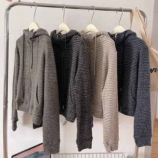 软糯弹力毛绒绒撞色条纹双拉链连帽外套 显瘦小蛮腰 韩代@fu