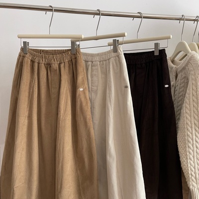 韩代订单款@stetament  秋冬超百搭！休闲复古松紧腰灯芯绒半身裙