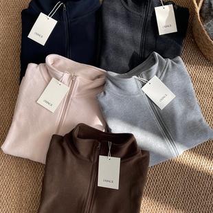 韩代@oun lulu风秋冬保暖软糯双面绒显瘦正肩立领拉链上衣外套