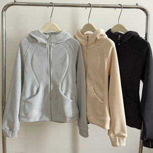 双面加厚保暖奥利绒弹力修身 型巨显瘦 连帽拉链外套 版 lulu同款